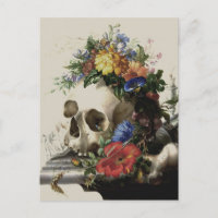Skull Flower Floral Vintage Illustration Postcard
