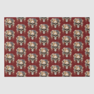 Skull Flowers Burgundy Pattern Halloween Tissue Paper