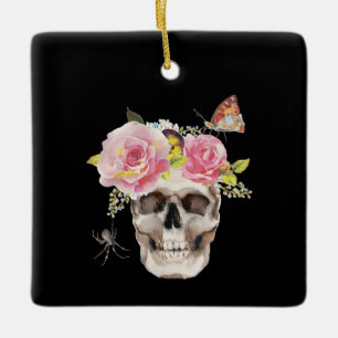 Skull Flowers Butterfly Spider Halloween Gift Ceramic Ornament