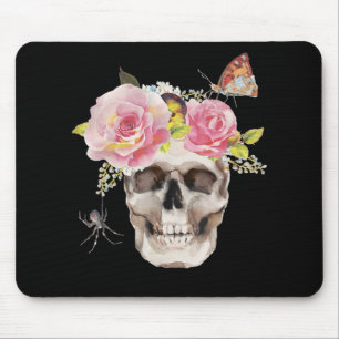 Skull Flowers Butterfly Spider Halloween Gift Mouse Pad