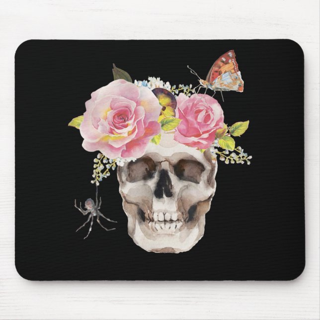 Skull Flowers Butterfly Spider Halloween Gift Mouse Pad (Front)