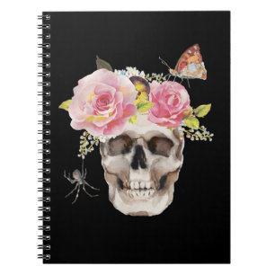 Skull Flowers Butterfly Spider Halloween Gift Notebook