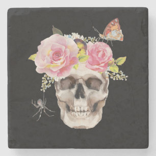 Skull Flowers Butterfly Spider Halloween Gift Stone Coaster