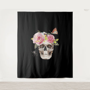 Skull Flowers Butterfly Spider Halloween Gift Tapestry