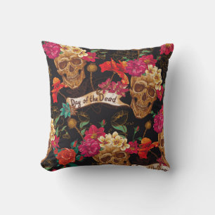 Skull Flowers Day Dead Background Cushion
