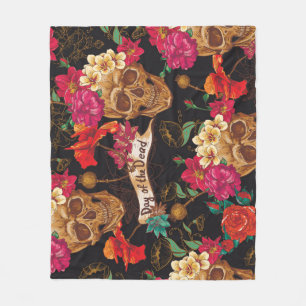 Skull Flowers Day Dead Background Fleece Blanket
