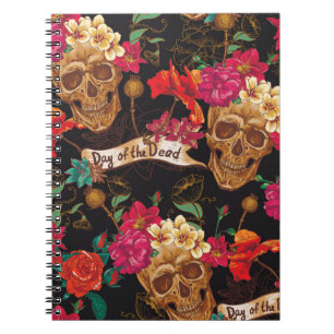 Skull Flowers Day Dead Background Notebook