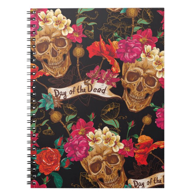 Skull Flowers Day Dead Background Notebook (Front)