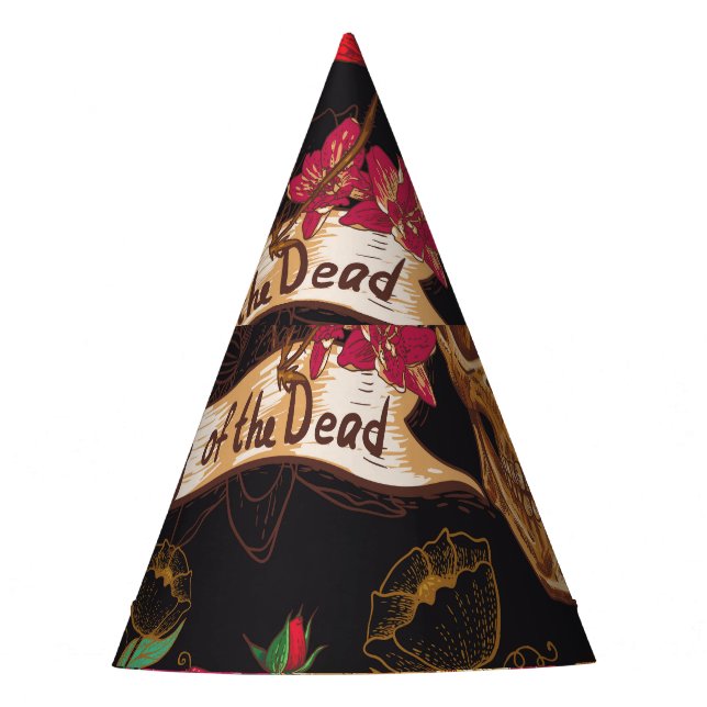 Skull Flowers Day Dead Background Party Hat (Front)