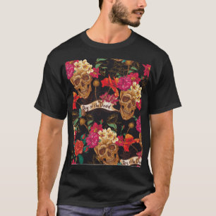 Skull Flowers Day Dead Background T-Shirt