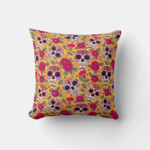 Skull Flowers: Mexican Day Background Cushion