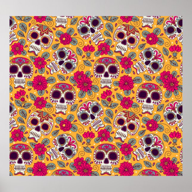 Skull Flowers: Mexican Day Background Poster (Front)