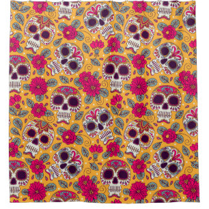 Skull Flowers: Mexican Day Background Shower Curtain