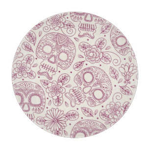 Skull Flowers: Mexican Day Seamless. Cutting Board