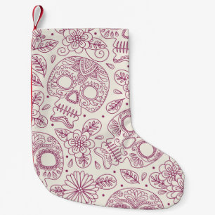 Skull Flowers: Mexican Day Seamless. Small Christmas Stocking