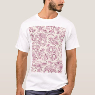 Skull Flowers: Mexican Day Seamless. T-Shirt