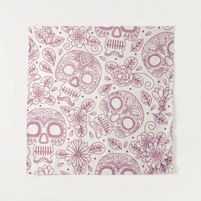 Skull Flowers: Mexican Day Seamless. Tapestry (Front)