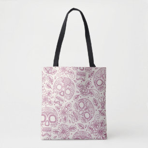 Skull Flowers: Mexican Day Seamless. Tote Bag