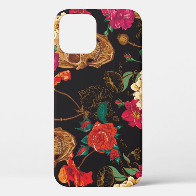 Skull Flowers: Seamless Dark Background. Case-Mate iPhone Case (Back)