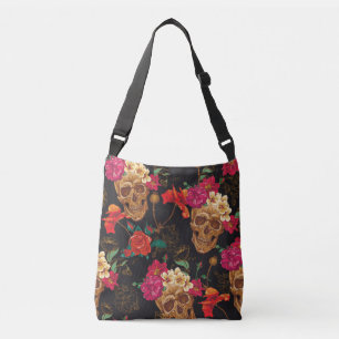Skull Flowers: Seamless Dark Background. Crossbody Bag