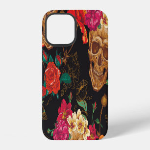 Skull Flowers: Seamless Dark Background. iPhone 12 Case