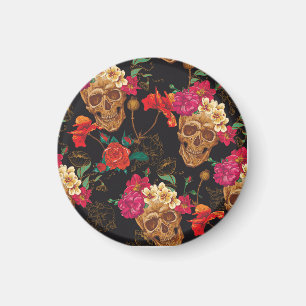 Skull Flowers: Seamless Dark Background. Magnet