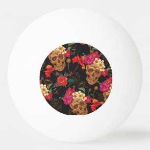 Skull Flowers: Seamless Dark Background. Ping Pong Ball