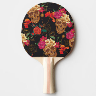 Skull Flowers: Seamless Dark Background. Ping Pong Paddle