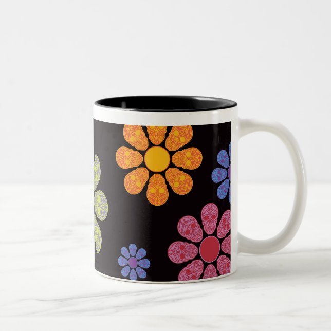 SKULL FLOWERS Two-Tone COFFEE MUG (Right)