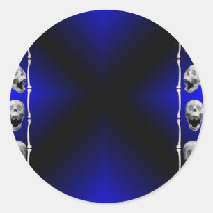 Skull Frame on Blue and Black Halloween Classic Round Sticker