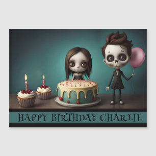 skull friends magnet birthday card cake balloons