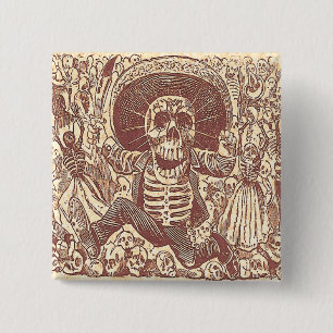 Skull from Oaxaca, La Calavera Oaxaqueña 15 Cm Square Badge