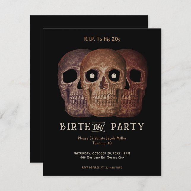 Skull Funny Brown Gothic Budget RIP To His 20s (Front/Back)