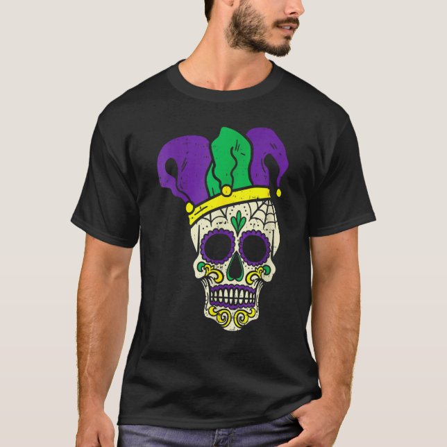 Skull Funny Mardi Gras New Orleans Carnival Men Bo T-Shirt (Front)