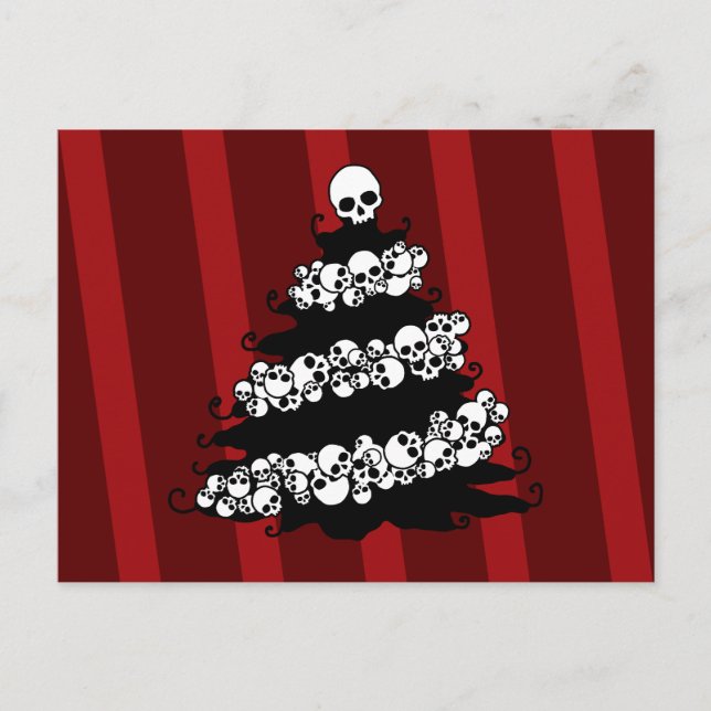 Skull Garland Christmas Tree Holiday Postcard (Front)