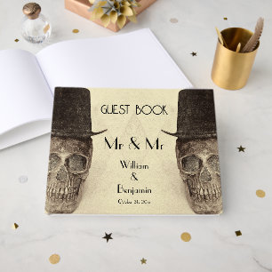 Skull Gay Mr And Mr Vintage Retro Sepia Wedding Guest Book