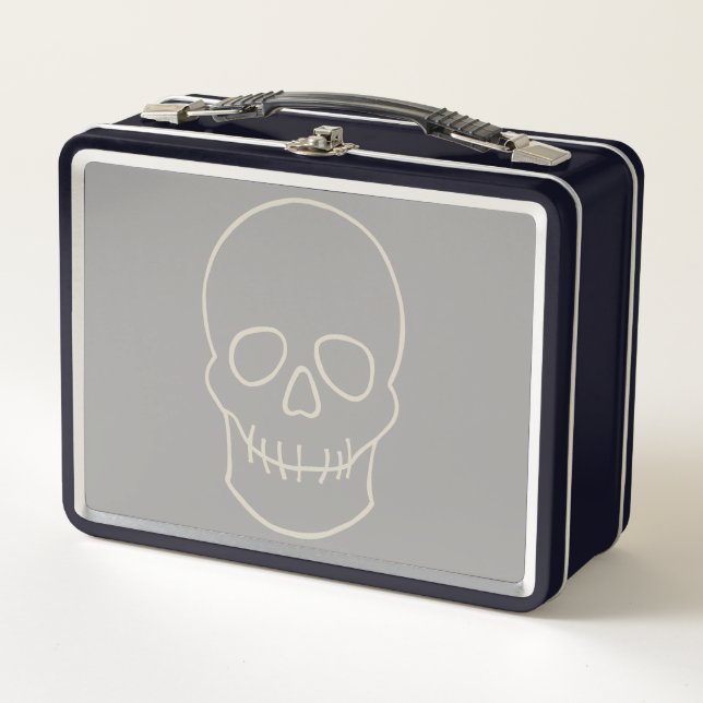 Skull - Ghost Grey and Bone White  Metal Lunch Box (Front)