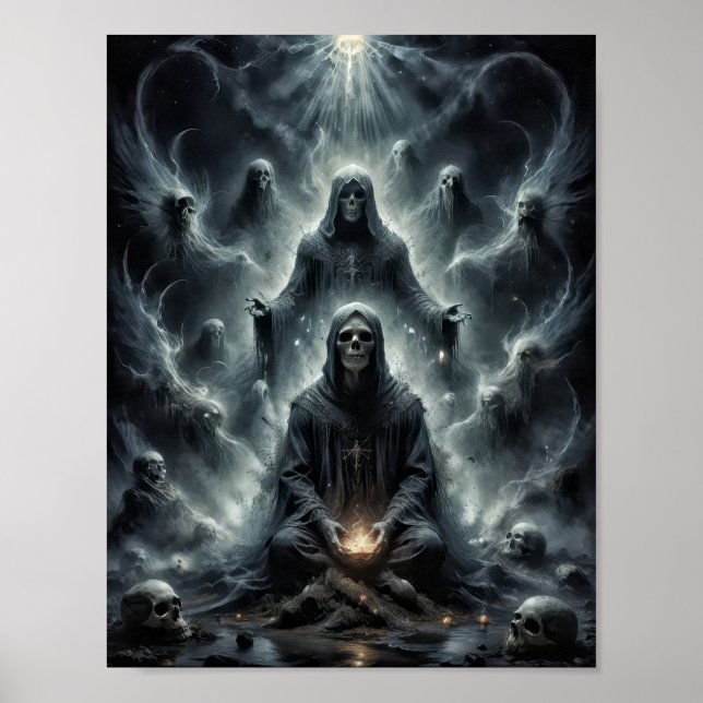 Skull ghosts adept praying for prey poster (Front)