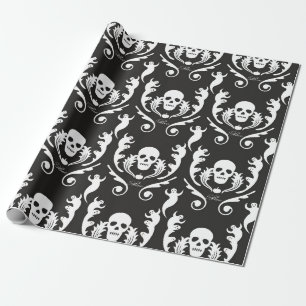 Skull & Ghosts Damask Wrapping Paper