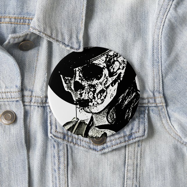 Skull Girl - Black and White Button (In Situ)