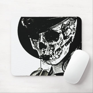 Skull Girl - Black and White Mouse Pad