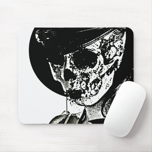 Skull Girl - Black and White Mouse Pad (With Mouse)