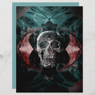 Skull Gothic Floral Teal Black Red Grunge Texture