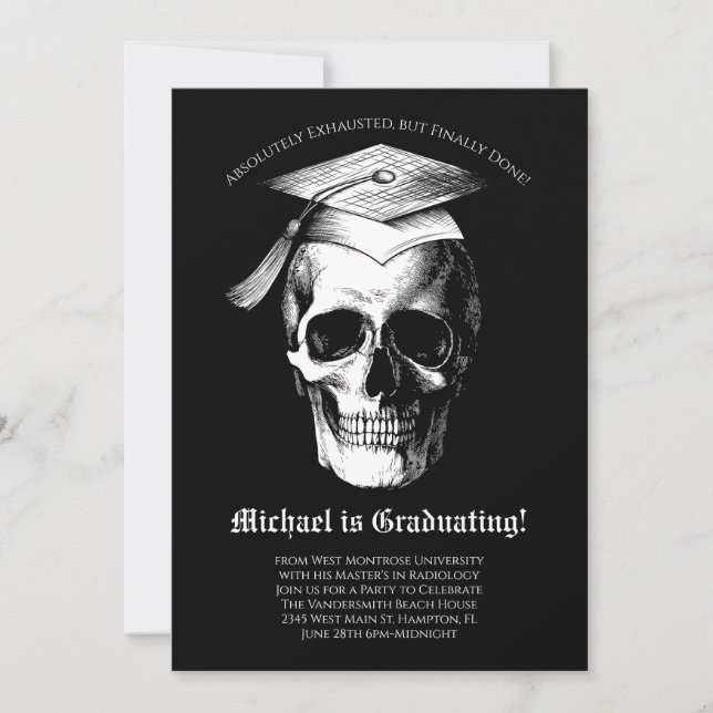 Skull Gothic Graduation Party Radiology Invitation (Front)