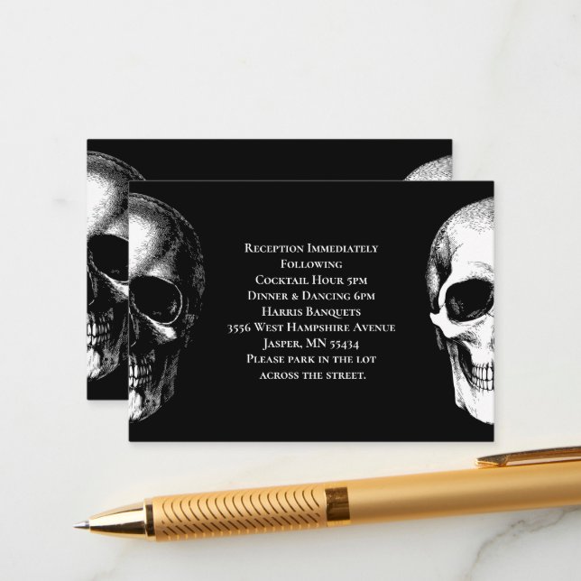Skull Gothic Halloween Wedding Enclosure Card (Front/Back In Situ)