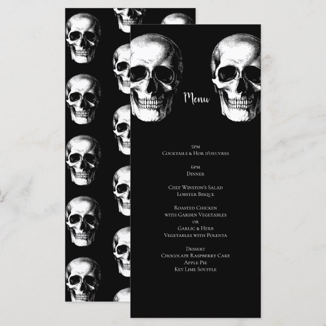 Skull Gothic Halloween Wedding Menu (Front/Back)