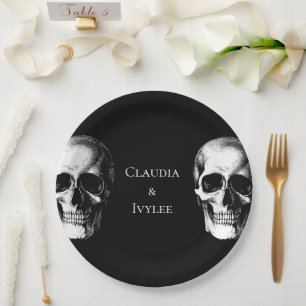 Skull Gothic Halloween Wedding Paper Plates