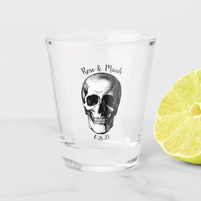 Skull Gothic Halloween Wedding Shot Glass (Front)
