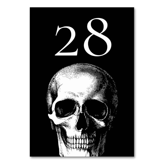 Skull Gothic Halloween Wedding Table Number Cards (Front)