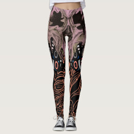 skull Gothic Lovers Floral Romantic Skeleton Leg Leggings